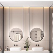 吊杆圆形镜子化妆室镜子民宿酒店浴室镜天花P板吊镜悬空洗手间镜