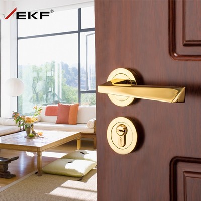 德国EKF门锁室k内卧室通用型执手分体锁芯木门把手家用金色房门锁