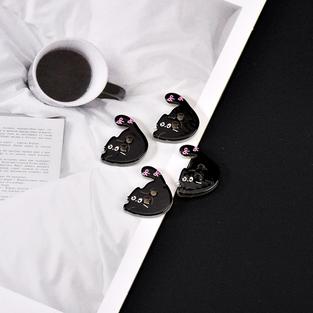 可爱黑尾巴小猫卡通异形纽扣diy娃衣装饰品配件纽扣子