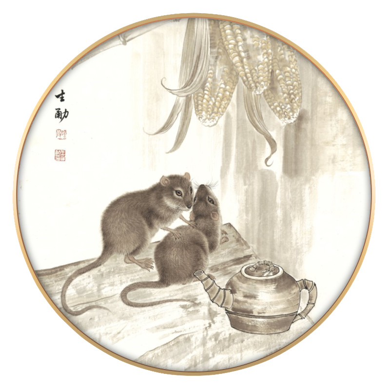 现货速发十二生肖鼠牛虎兔龙蛇马羊猴鸡狗猪圆形儿童房卧室装饰画图片