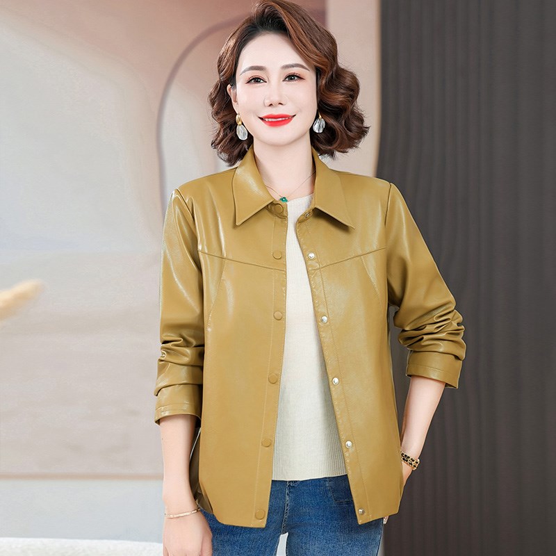 速发中年秋妈春妈外套短款202新款0U皮夹克5P岁中老年秋装洋气上