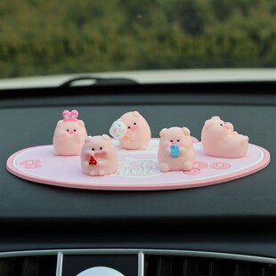 速发汽车摆件可摆迷你粉红小猪车载中控饰显示屏爱台小电动车装饰
