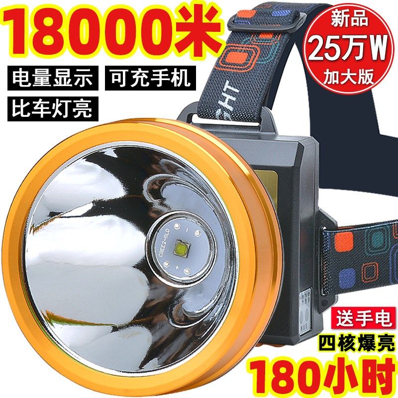 速发强光可续电头灯超亮头戴式照明电筒长电超锂充航户外防水矿灯