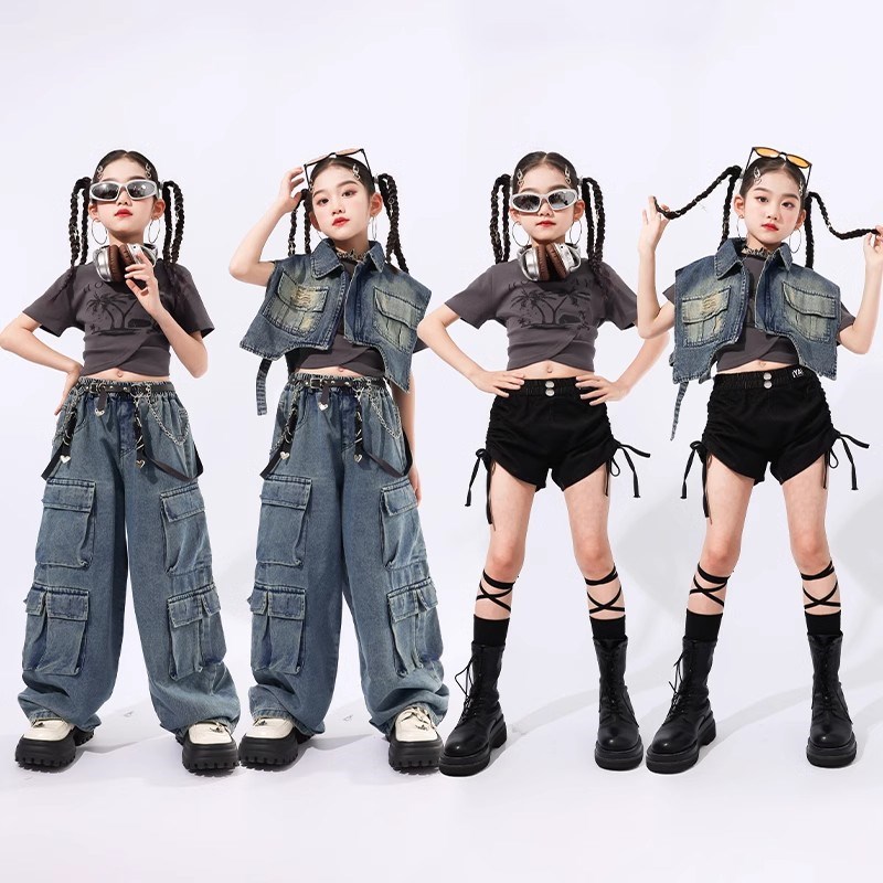 速发孩hiphop爵仔舞儿出服少演嘻哈街舞服装少儿牛士马甲炸街走秀