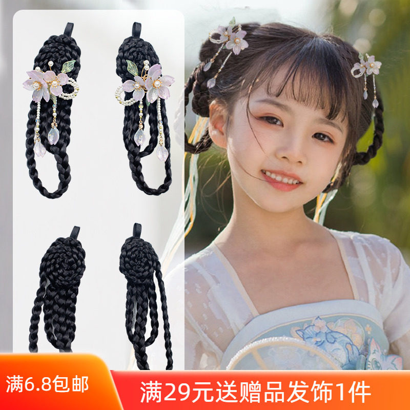 速发古装假发儿童古饰汉服挂侧发髻童可爱古型盘发辫子搭配风品