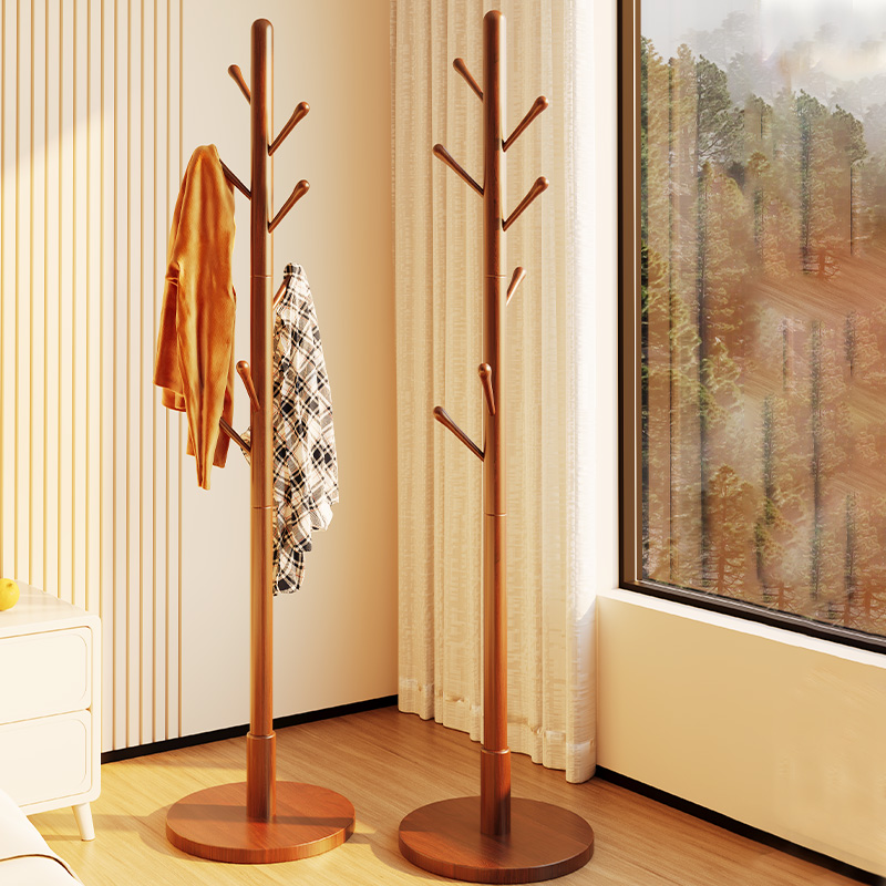 速发实木落地衣帽架家榉卧室转角用木挂衣架挂约立式不占地简包杆