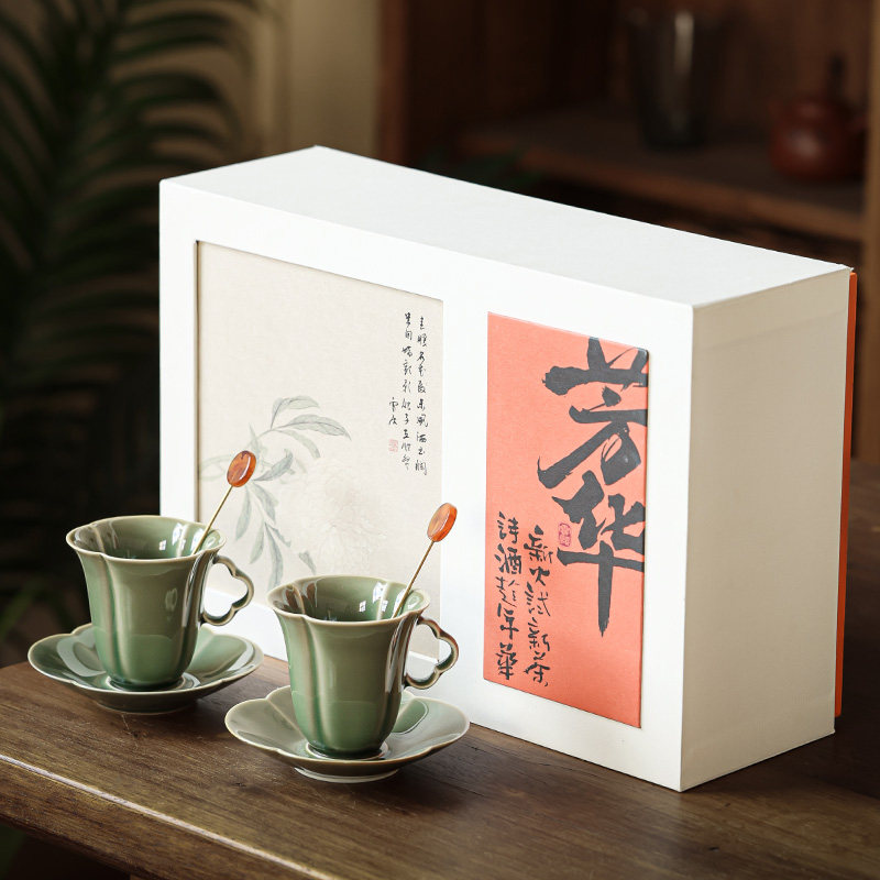 速发越窑泡瓷青茶杯中式手工情侣杯马盒杯咖啡杯子高档精致礼克套