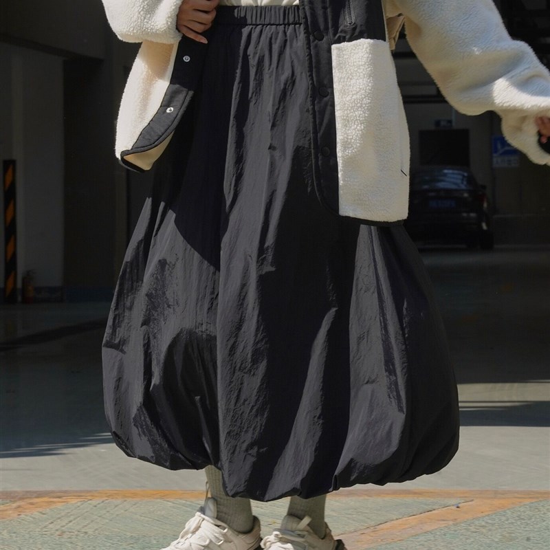速发蓬松夹轻半身裙冬季新款休闲加厚宽松保暖棉盈长裙
