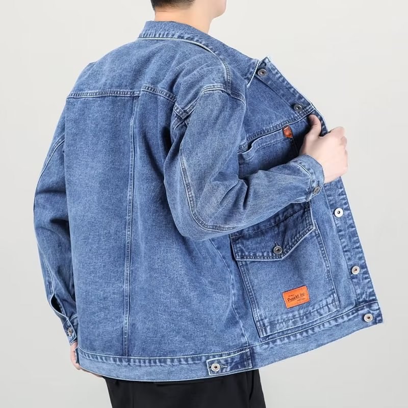 速发干活穿工地电焊工耐磨工套服男春大夹长袖牛仔码克衫外作上衣