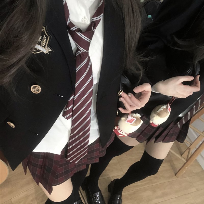 速发星星抱月球jk制服赤裙成品布/赤格/tr学院风格子半身裙