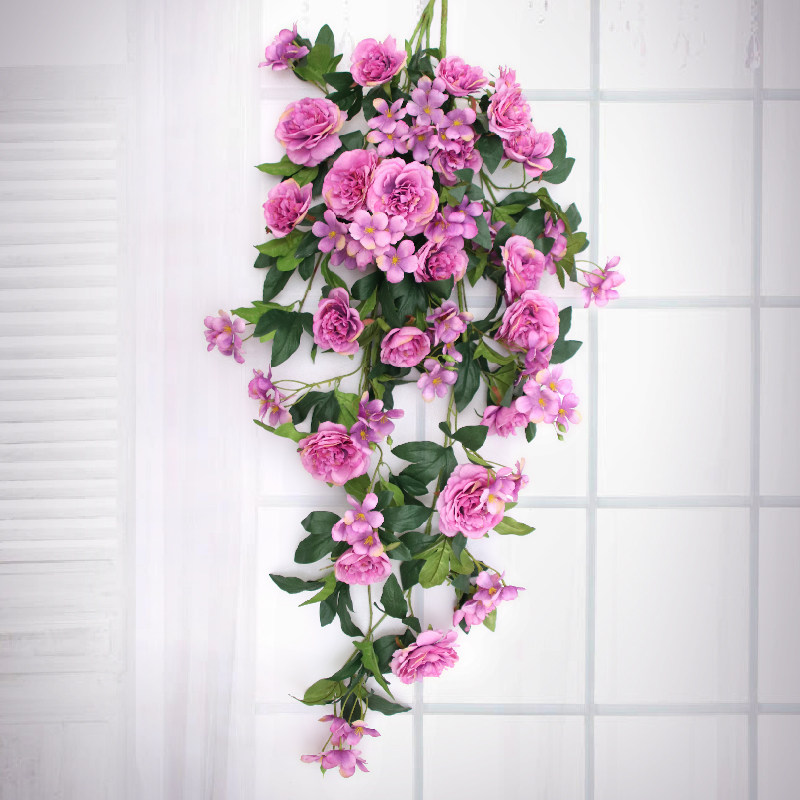 速发牡丹百合花壁壁藤吊兰花塑料花花藤装饰花客厅绢花花藤条挂挂