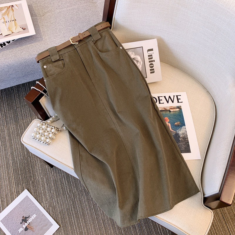 速发大码中长款半身裙春型款新遮肚梨秋身材高腰a字直筒裙