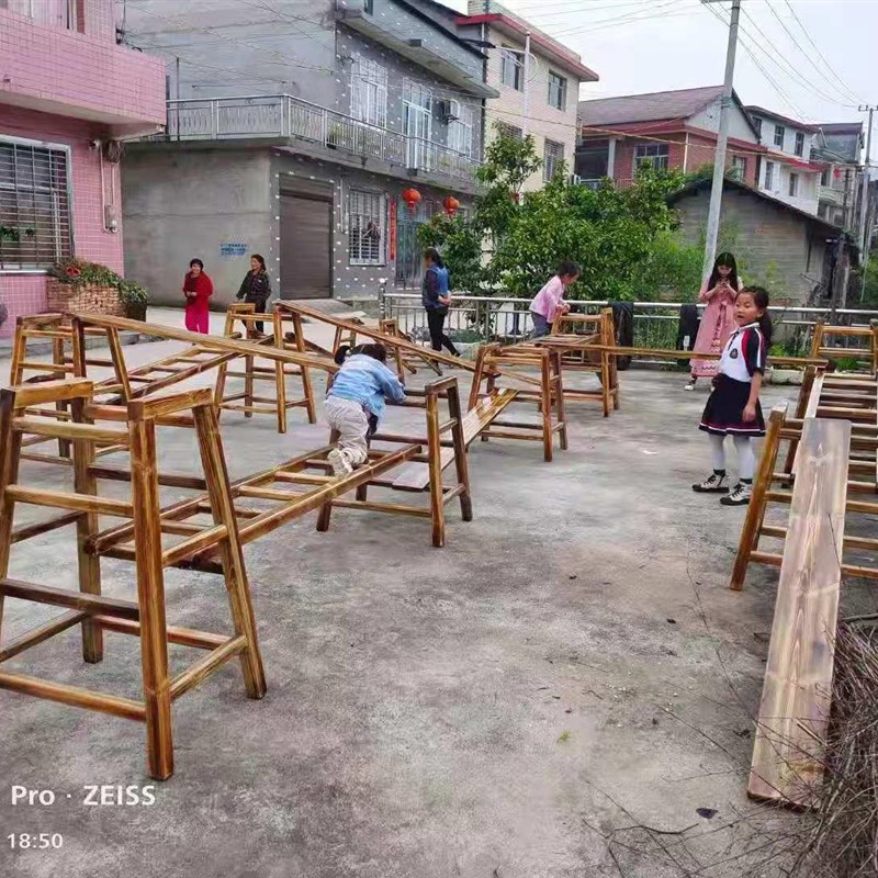 速发安吉园儿幼户外玩具运动器材器械碳6木质攀爬组合1化件套梯架