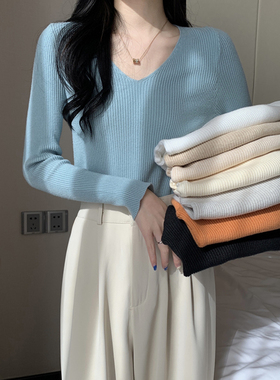 速发v领针织衫长袖上衣204底新款春慵懒毛衣打2衫内搭