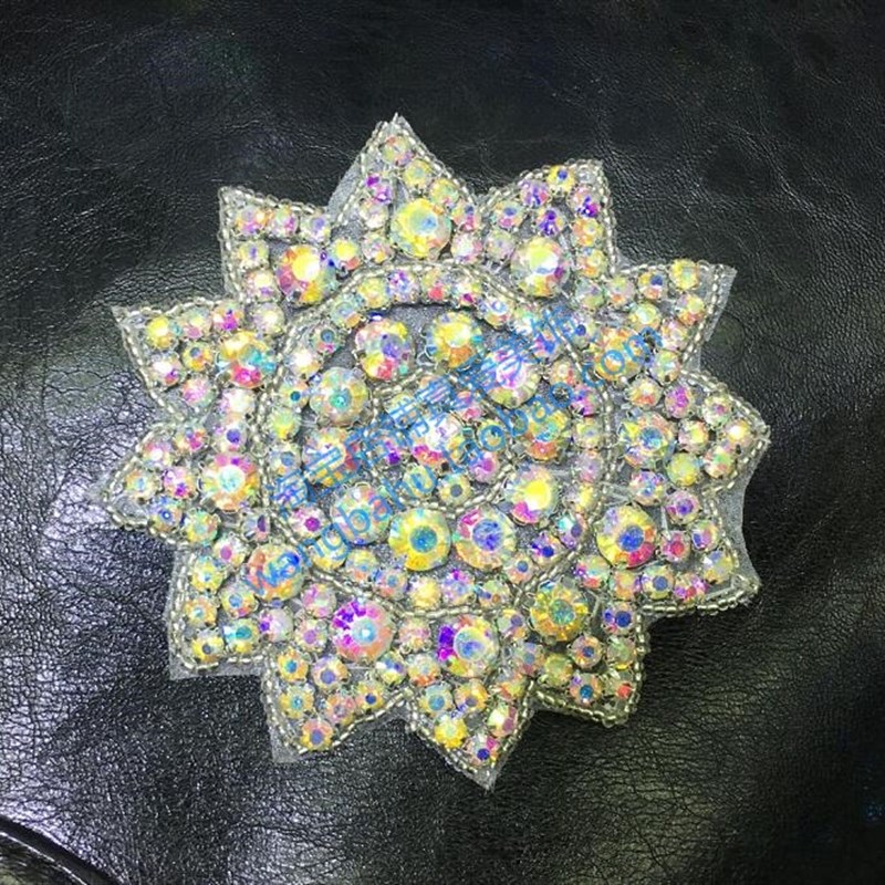 厘米圆形花朵AB彩色水钻饰花盘贴花演出舞蹈服雪地靴箱包贴钻