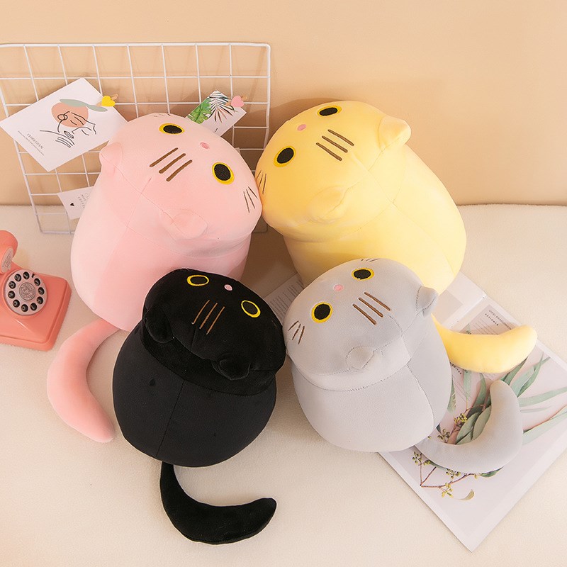 速发跨境爆款猫咪毛绒玩具床上午垫抱枕办公室靠睡枕可爱圆柱抱枕