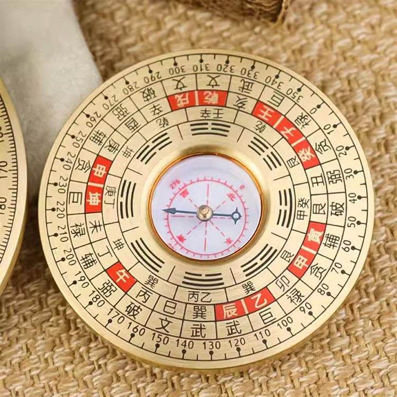 速发黄铜罗盘高元度随身八卦阵罗圆盘形袖珍三精三合综合指南针罗,家居饰品,桌面摆件,淘宝优惠券,粉丝福利购,淘宝优惠卷