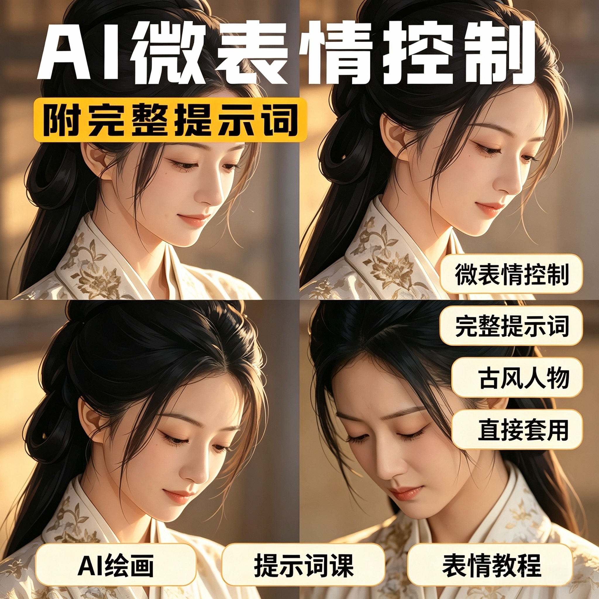 AI绘画古风人物微表情控制提示词人像表情教程素材直接套用电子版图片