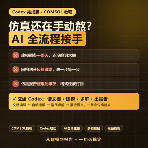 Codex联动COMSOL教程AI自动建模多物理场仿真求解出报告资料包