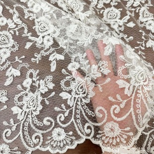 新品 花边刺绣辅料布 欧美满幅蕾丝玫瑰棉线绣花面料婚纱晚礼服时装