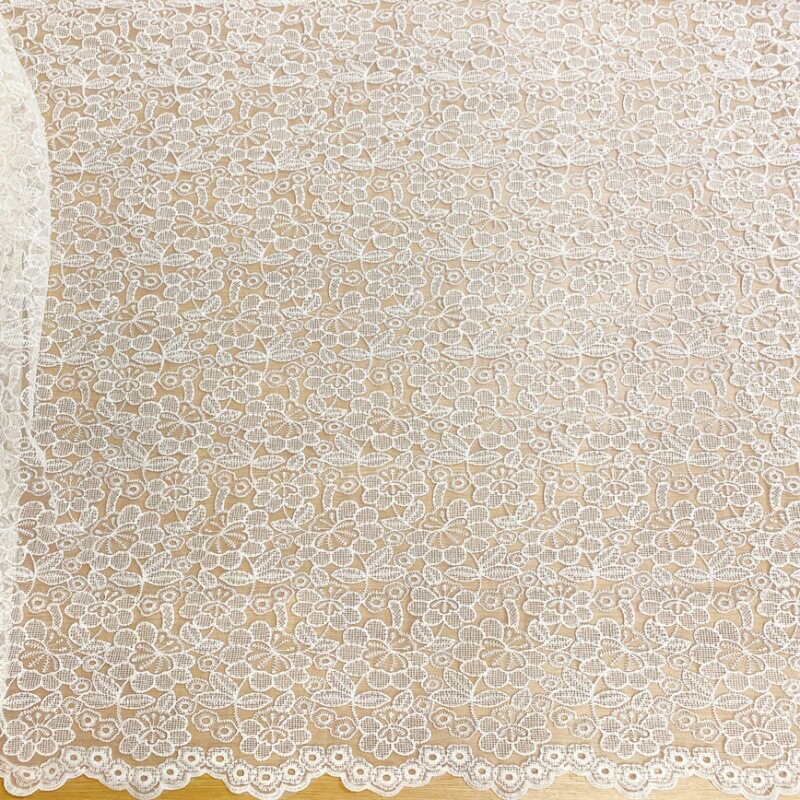 欧根纱棉线杏色蕾丝花边绣花女装春夏桌布连衣裙刺绣现货布料