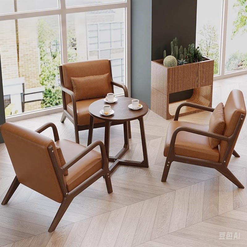 2025北欧实木沙发小户型奶茶店桌椅现代咖啡厅单双三人位咖啡馆风