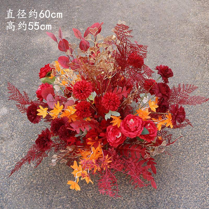 花花球婚庆盆花红色花路背色景桔花艺婚礼引HEP花道具装饰中柱式