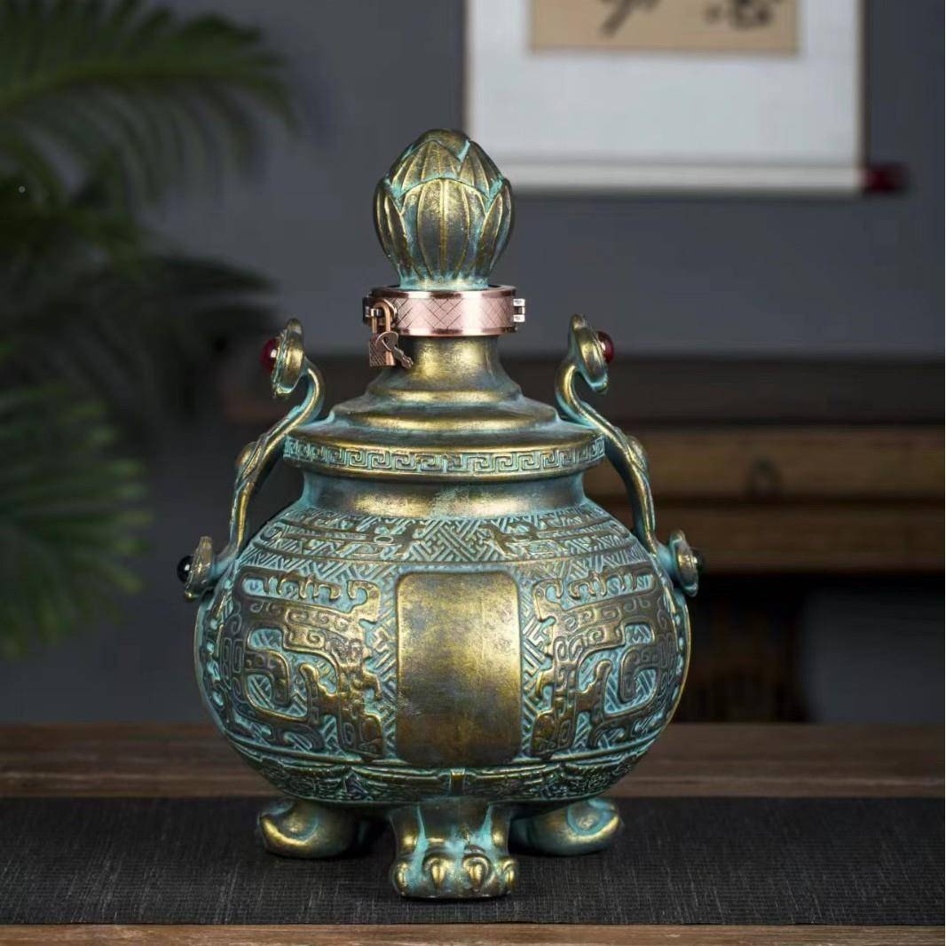 仿ZOE古陶瓷酒瓶5斤1壶0斤装密青铜如意鼎用封罐空酒坛家酒皮盒套