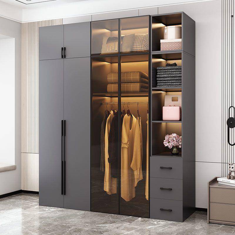 轻奢衣柜家用卧室现代简约储物简易玻璃门大柜子实木组合衣橱