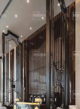 酒格店餐厅门新25458中式金属仿古窗玄关隔断办公室不锈花屏风钢