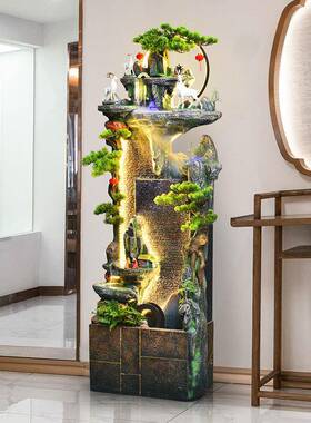 风水轮假山流水泉阳台客厅落摆电件地生财玄关视柜85525旁边装喷