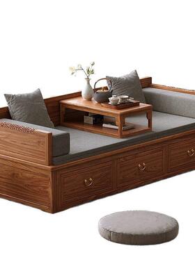 款实木沙发床老榆木冬夏两带用可折叠伸65452汉缩抽屉一体多功能