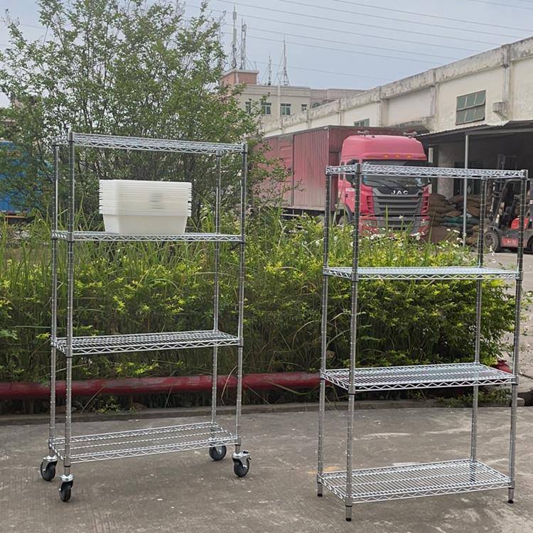 厂家不锈钢镀铬N架F认证置物架防静镂电网格铁子带轮空DOE移动货S