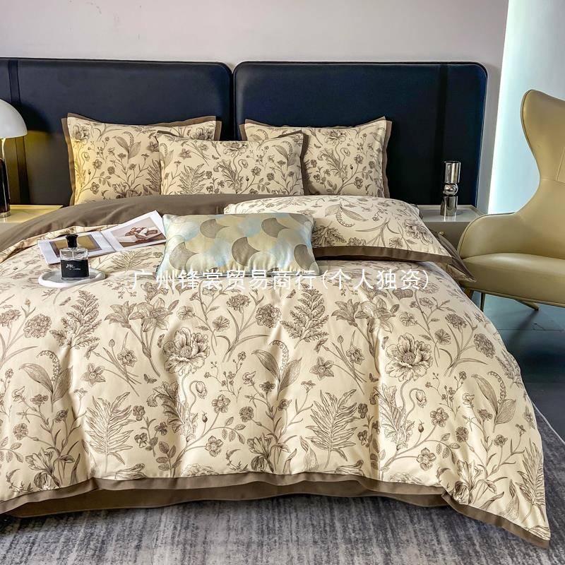 SF高档纯棉磨毛四件套全棉印花四季通无品牌/用套加厚简约床单被1