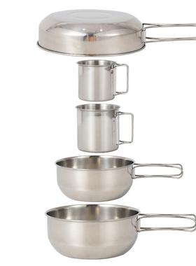 户宿野餐34不锈钢装野营5件套便0携泡面碗YET餐具舍折叠外碗大碗