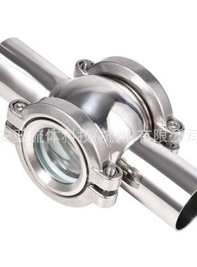 304焊接管道快YOF装球型四通视镜31L卫生级不锈玻璃四圆通形钢视6