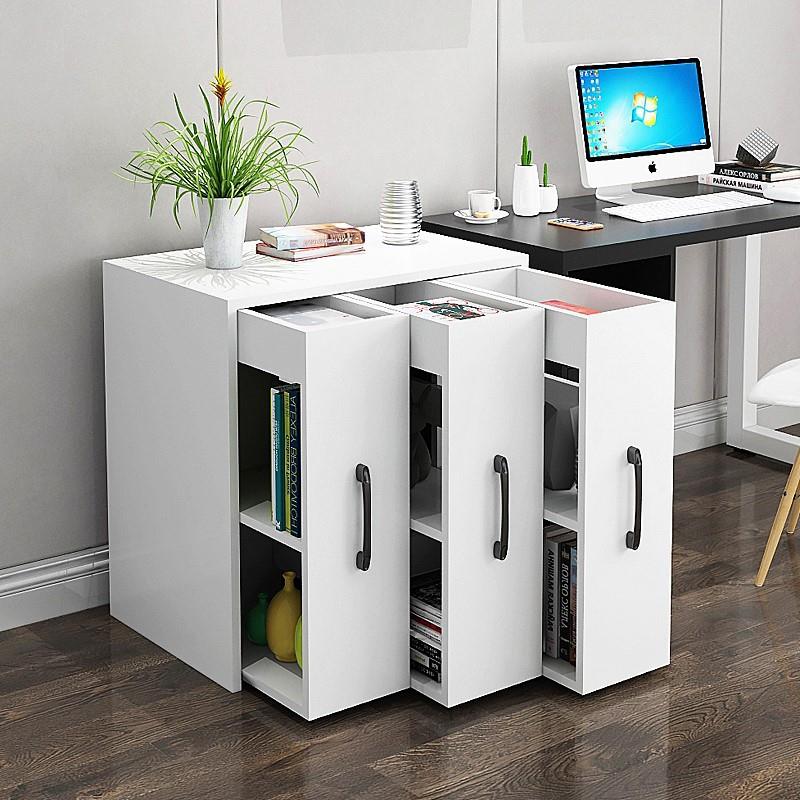 带轮可移动书柜子落拉地抽推隐形置物尘书架屉式书橱抽简约OOW防