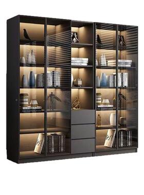 实木书柜带玻示璃门书35631架现简新约置物架落地组代合储物展柜