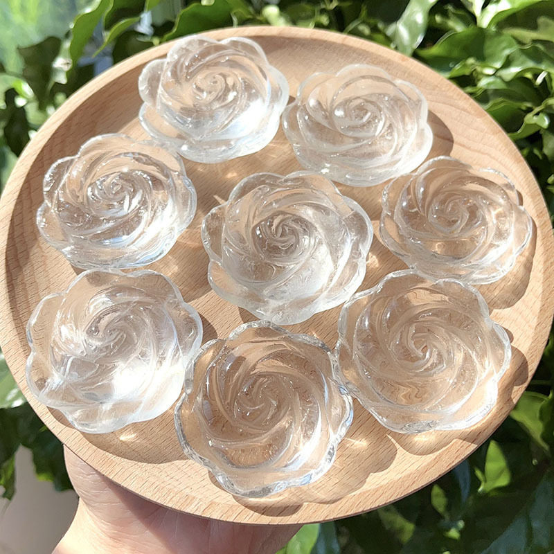 天然白水晶玫瑰花白水晶花朵晶体透手工雕刻水晶花朵饰品摆件装饰
