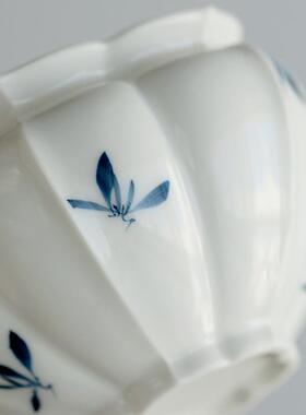 纯手陶蝶蝴兰花创IKC意花口绘建水茶渣缸家用瓷干泡茶台蓄水孟养