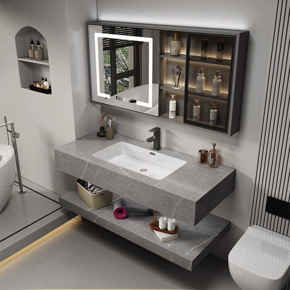 7W双层岩板无缝拼接陶无品牌/一盆简约洗体漱台酒店室柜组浴合卫