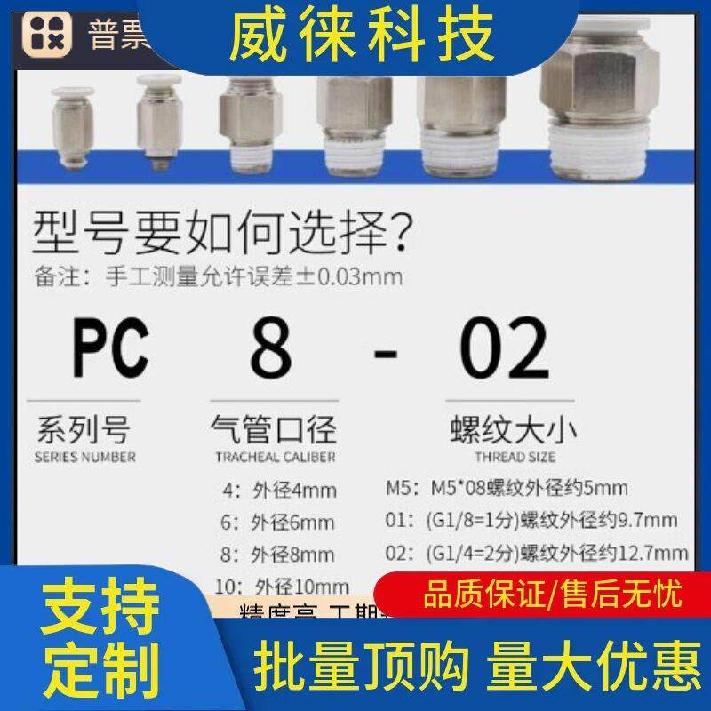 议~气管快速接头PC8-002快插PC-1螺纹直通4-m65MIF快速接m头12m气