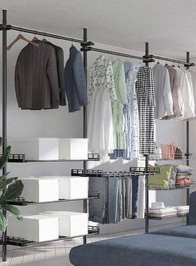 38顶天立16979全轨道衣柜室落地立卧挂衣架免打孔加粗衣式帽间置