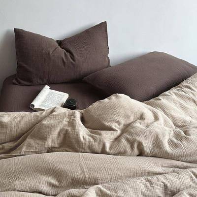 素尺纱美拉德风A品类裸睡双棉层皱皱纯床单床笠被套ltao1003床四