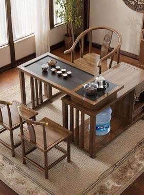 新中式茶台椅组合客家用实木可转厅移旋动折泡XOB叠阳台小型茶台