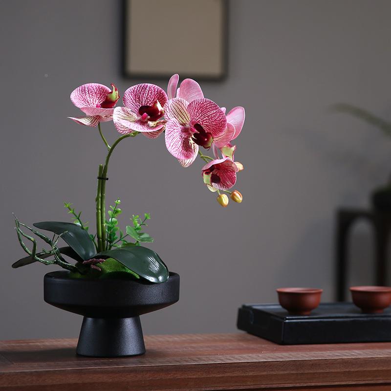 桌新中式蝴蝶兰仿真花摆件餐盆栽假花客CWN艺摆设面厅盆景桌茶几