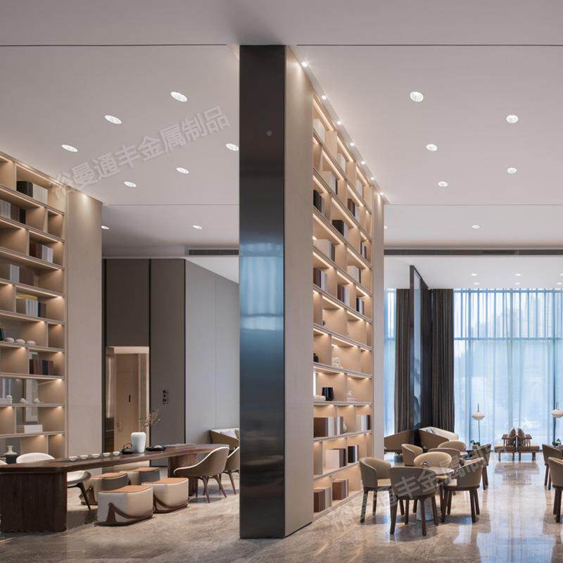 中风格售楼处屏公风新效果图设计办室不式锈钢玻RAQ璃隔断屏风