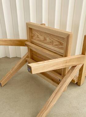 昌迪加凳尔编藤椅实木餐书椅用阳台58302天然家真藤扶手原木椅长