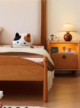 简约实木儿童室床头柜纳男孩女孩樱桃儿童卧家具床EGC头柜木小型