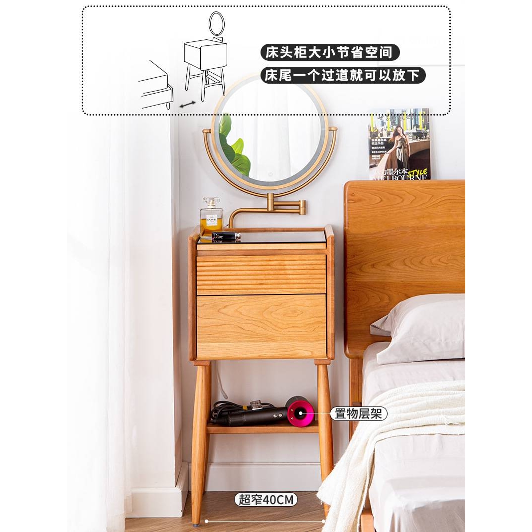 日式实木梳妆台小型50cm卧室超窄化妆台40cm小户型迷你玻璃化妆桌